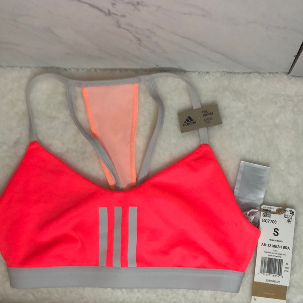 NWT ADIDAS (S) All 3 Stripe Hot Pink Sports Bra